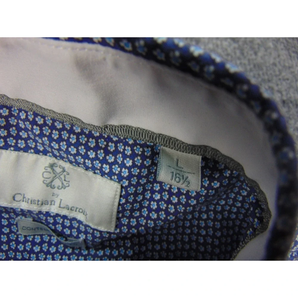 Christian Lacroix Shirt Mens Large‎ Contemporary Blue Floral Geometric CXL